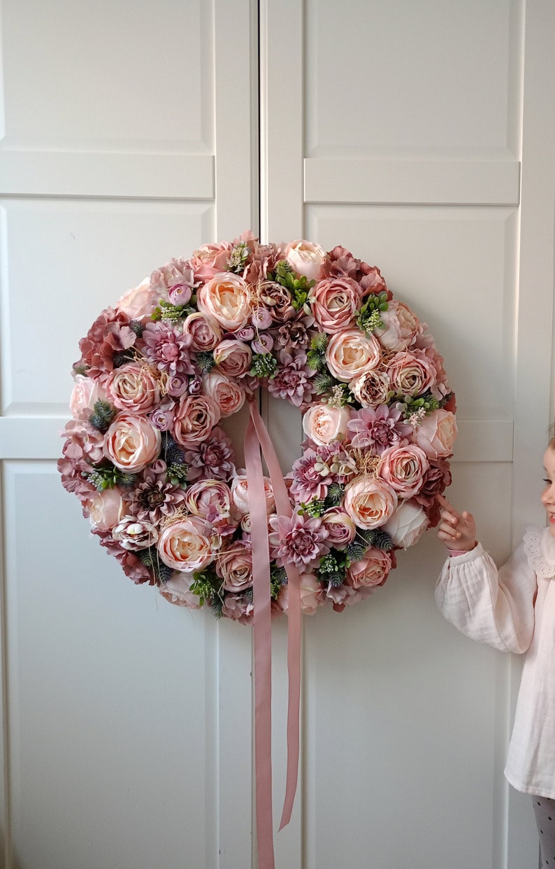 Flower Wreath 60cm XXL for Front Double Door Blumenkranz Türkranz Geschenk Geburtstag Peonies Hydrangeas, pink spring Wreath, Easter Bild 6