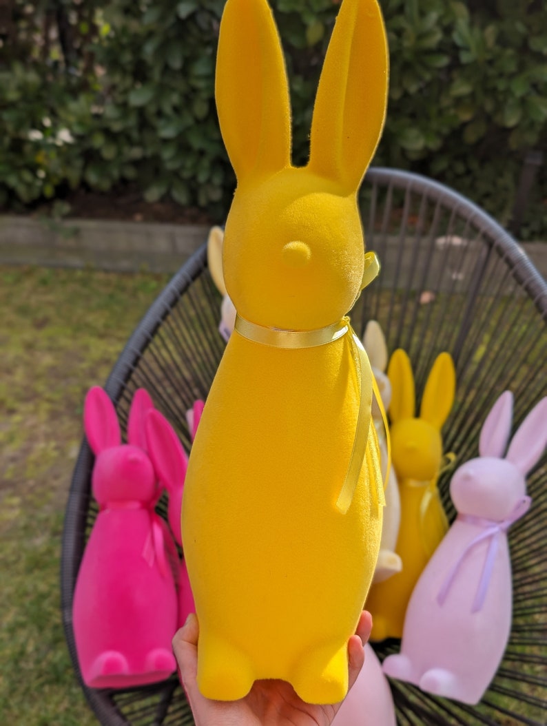 Easter Bunny 41cm pink yellow pastel velvet, modern easter decoration, Gift, Bild 6