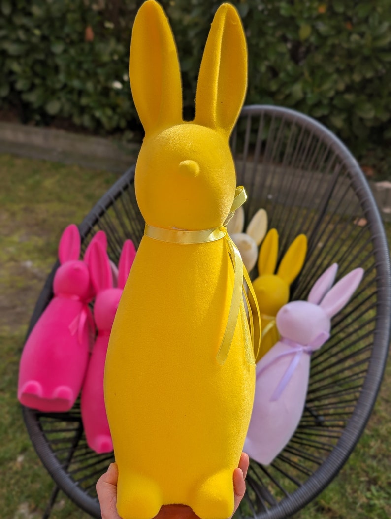 Easter Bunny 41cm pink yellow pastel velvet, modern easter decoration, Gift, Bild 3