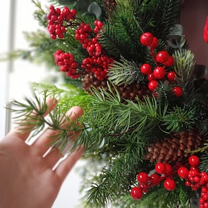 Christmas Wreath, Wreath Winter for Front Door, Mounted Decoration Pine Cones, Double Door, Christmas, Türkranz, doorwreath zdjęcie 5