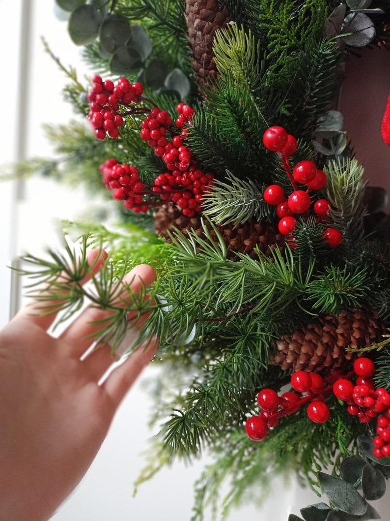 Christmas Wreath, Wreath Winter for Front Door, Mounted Decoration Pine Cones, Double Door, Christmas, Türkranz, doorwreath zdjęcie 5