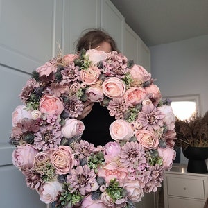 Flower Wreath 60cm XXL for Front Double Door Blumenkranz Türkranz Geschenk Geburtstag Peonies Hydrangeas, pink spring Wreath, Easter Bild 8