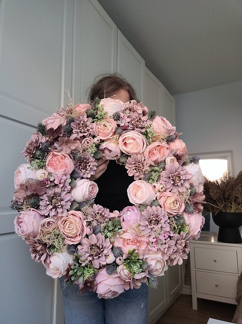 Flower Wreath 60cm XXL for Front Double Door Blumenkranz Türkranz Geschenk Geburtstag Peonies Hydrangeas, pink spring Wreath, Easter Bild 8