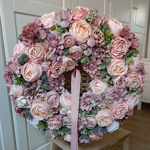 Flower Wreath 60cm XXL for Front Double Door Blumenkranz Türkranz Geschenk Geburtstag Peonies Hydrangeas, pink spring Wreath, Easter Bild 7