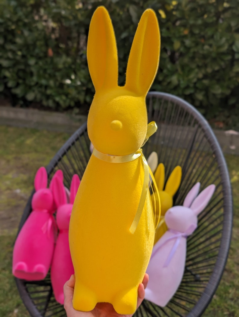 Easter Bunny 41cm pink yellow pastel velvet, modern easter decoration, Gift, Bild 2