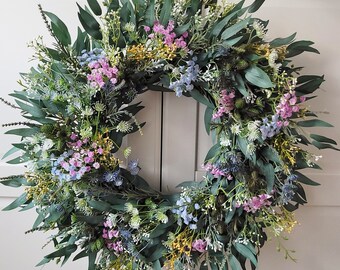 Gypse de couronne de printemps, couronne florale pour porte d’entrée, couronne rustique à double porte, couronne de porte, couronne de porte, couronne de printemps, ferme de Pâques