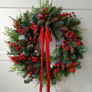 Couronne de Noël, couronne d'hiver pour porte d'entrée, décoration montée pommes de pin, double porte, Noël, Türkranz, couronne de porte image 1