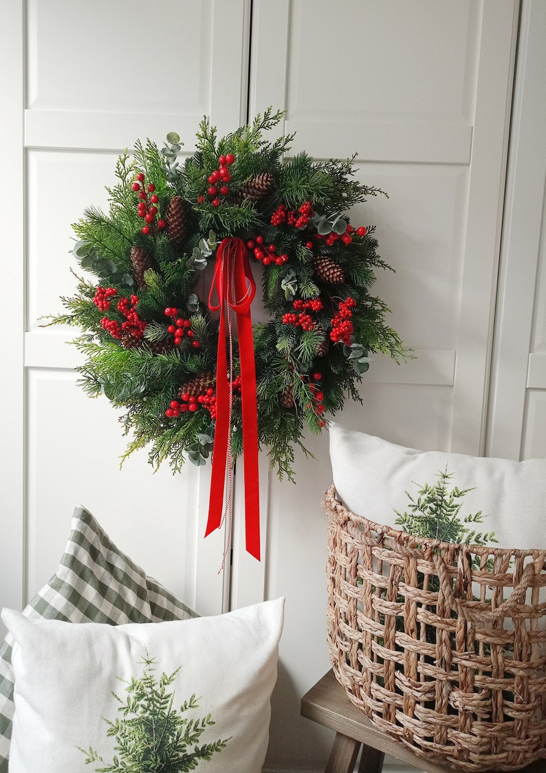 Christmas Wreath, Wreath Winter for Front Door, Mounted Decoration Pine Cones, Double Door, Christmas, Türkranz, doorwreath zdjęcie 3