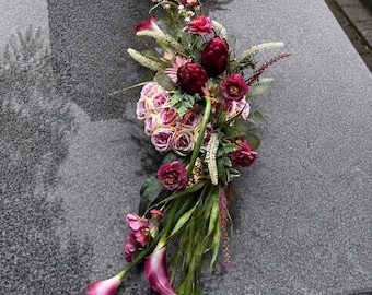 Decoración de tumbas en forma de corazón, arreglo floral para tumbas en forma de corazón, flores para tumbas en cementerios, flores artificiales de alta calidad, rosas de seda, decoraciones funerarias, adornos para tumbas