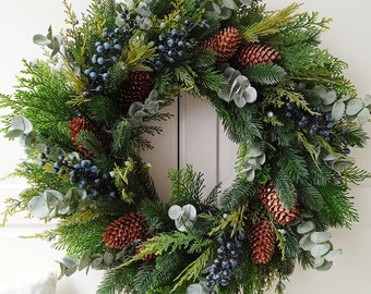 Christmas Wreath, Winter Artificial Wreath for Double Front Door with Pine Cones, Berry and Eucalyptus,fireplace decorations, Adventskranz