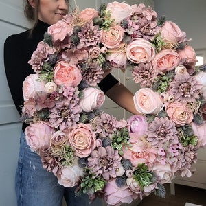 Flower Wreath 60cm XXL for Front Double Door Blumenkranz Türkranz Geschenk Geburtstag Peonies Hydrangeas, pink spring Wreath, Easter Bild 1