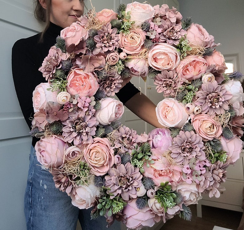 Flower Wreath 60cm XXL for Front Double Door Blumenkranz Türkranz Geschenk Geburtstag Peonies Hydrangeas, pink spring Wreath, Easter Bild 1