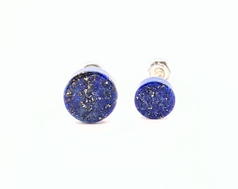 Boucles d'oreilles argent 925 - authentique Lapis lazuli - Pierre naturelle - Cartilage boucle d’oreille - flat Gemstone Stud