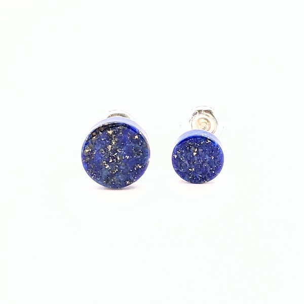 Boucles d'oreilles argent 925 - authentique Lapis lazuli - Pierre naturelle - Cartilage boucle d’oreille - flat Gemstone Stud