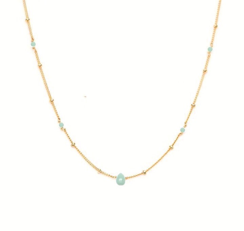 Collier Goutte Aventurine Création française Acier doré à l'or fin Lithothérapie image 1