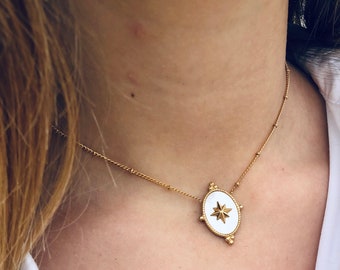 Collier pierre de lune - Création française - Acier doré à l'or fin