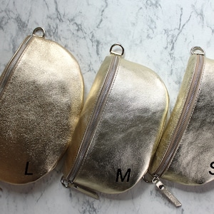 Gold-colored Leather Waist Bag for Women with Patterned Strap and Leather Belt, Crossbody Shoulder Bag Gift for her Size S,M,L Silver Zipper 画像 6