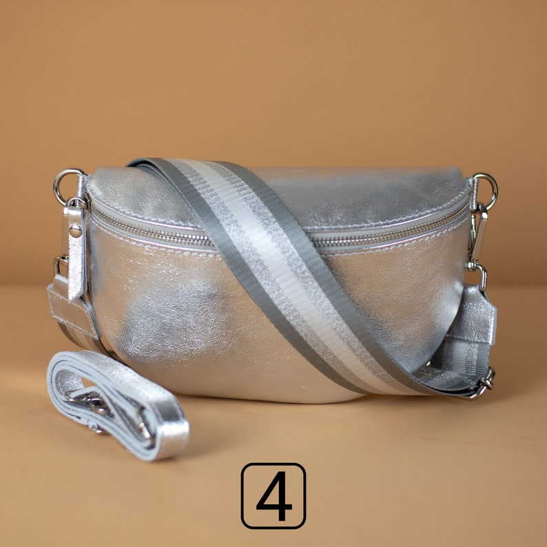 Silber Leather Crossbody Bag for Women with Leather Belt and Patterned Strap, Waist Shoulder Bag Gift for her, Gold, S,M,L Size No : 4