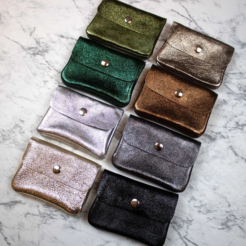 Women's Genuine Shiny Sparkling Brillant Leather Wallet Small Purse Coin Pouch Wallet with Coin Compartment Handmade Mini Coin Purses Gift image 9