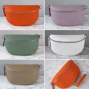 Bauchtasche für Frauen mit Ledergurt und gemustertem Riemen Gürteltasche Crossbodybag Umhänge Geschenk Silber Hardware