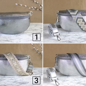 Silber Grau Bauchtasche für Frauen mit Ledergurt und gemustertem Riemen Gürteltasche Crossbodybag Sommer Umhänge Geschenk S,M,L Größe Silber Bild 2