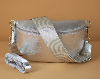 Sac à bandoulière en cuir argenté pour femme avec ceinture en cuir et bandoulière à motifs, cadeau sac à bandoulière taille pour elle, or, taille S, M, L