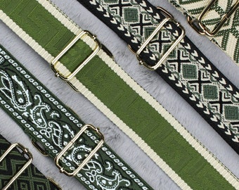 Bandoulière dorée à motifs vert kaki pour bandoulière femme, bandoulière interchangeable, large bande, cadeau bandoulière pour elle