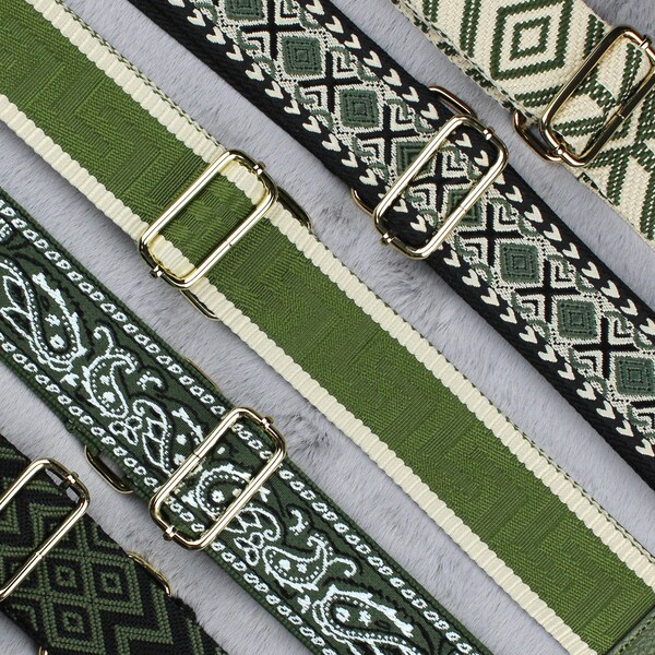 Khaki Green Patterned Gold Bag Strap for Women's Fanny Pack Shoulder Belt, Interchangeable Strap, Wide Band, Strap Gift Present for Her