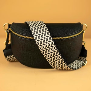Schwarze Leder Italienische Gürteltasche für Frauen mit Gold Verstellbaren Gürtel, Bumbag, Gürteltasche Crossbody Bag Strap Sangle Sack Geschenk, S, M, L, Gold