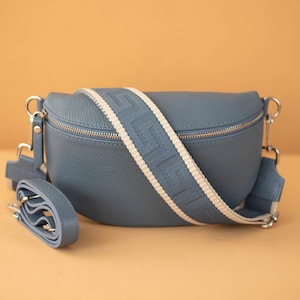 Jeans Blue Crossbody Bag for Women with Leather Belt and Patterned Strap, Waist Bag Shoulder Bag for Summer, Gift for her, Silver