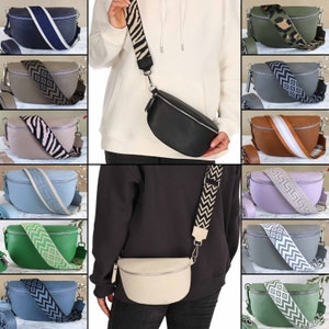 Bauchtasche für Frauen mit Ledergürtel gemustertem Wechselgurt italienischer Crossbody Tasche aus echtem Leder Silber Größe M Geschenk Bild 1