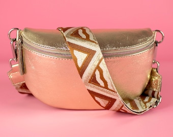 Women s Leather Fanny Pack With Shoulder Strap Iridescent Leather Fanny Pack Gold Leather Fanny Pack Chic Fanny Pack Etsy