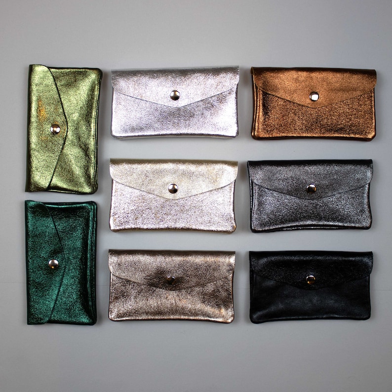 Brillant Portefeuille en cuir véritable pour femmes, petit porte-monnaie, porte-monnaie avec compartiment à pièces, fait main, porte-monnaie image 7