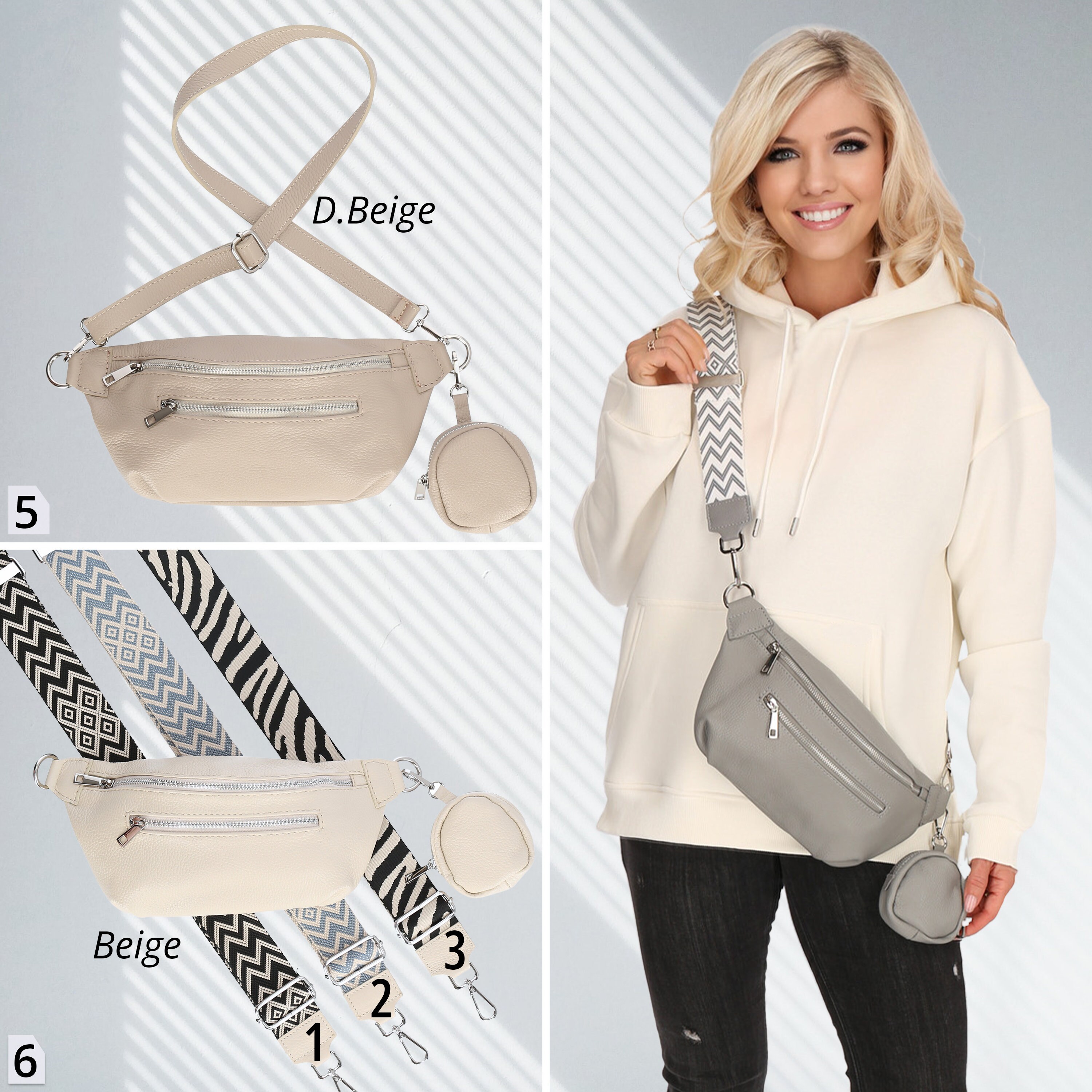 Belly Bag for Women, Waist Bag With Leather Belt, Patterned