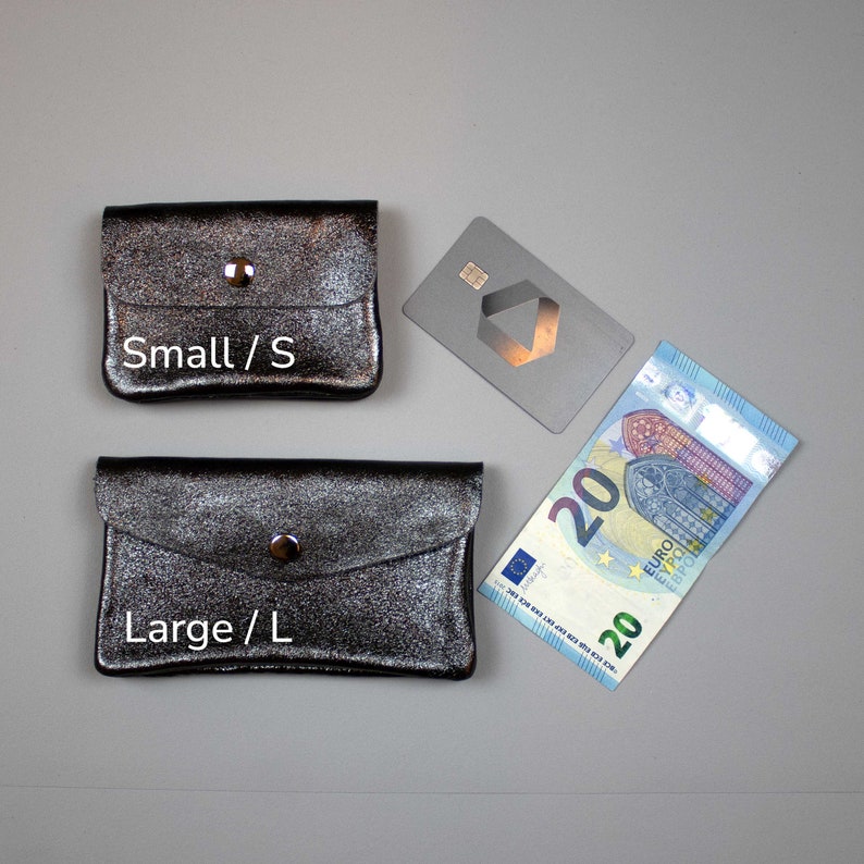 Women's Genuine Shiny Sparkling Brillant Leather Wallet Small Purse Coin Pouch Wallet with Coin Compartment Handmade Mini Coin Purses Gift image 2