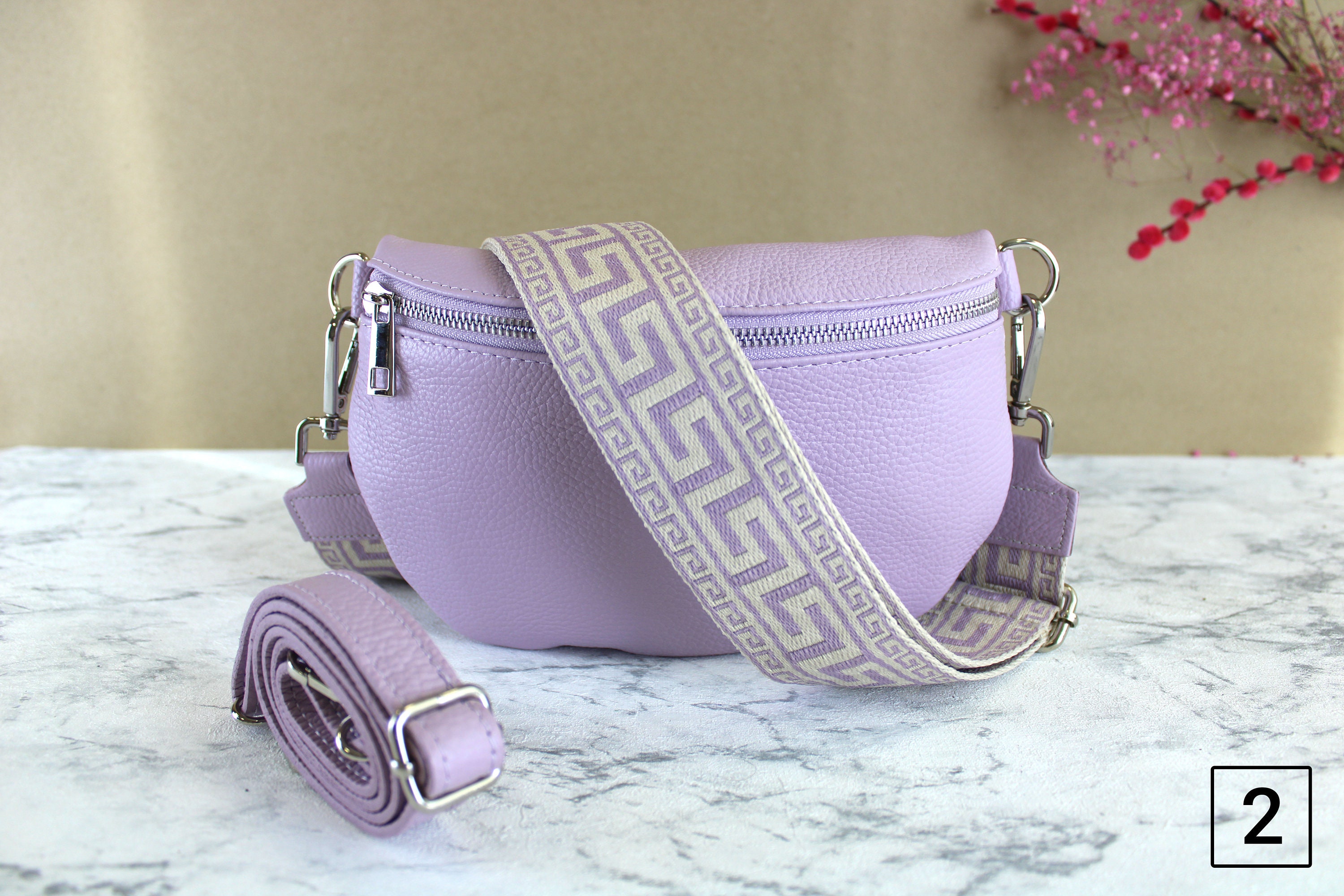 Light Purple Crossbody Bag for Women With Leather Belt and