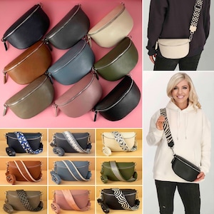 Bauchtasche für Frauen mit Leder Gürtel Gemustert Wechselriemen Italienische Crossbody Bag aus Echtes Leder Silber Größe M Geschenk