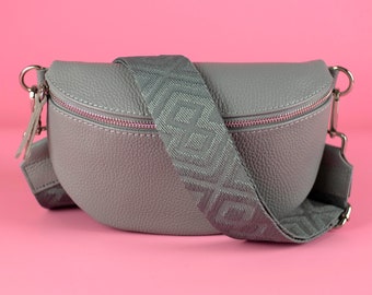 Light Gray Waist Bag for Women with Leather Belt and Patterned Strap, Crossbody Bag Shoulder Bag for Summer, Gift for her, Silver