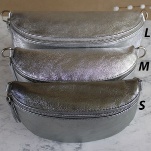 Silber Grau Bauchtasche für Frauen mit Ledergurt und gemustertem Riemen Gürteltasche Crossbodybag Sommer Umhänge Geschenk S,M,L Größe Silber Bild 5