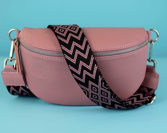 Rosa Crossbody Bag For Women With Leather Belt And Patterned Strap, Waist Bag, Summer Shoulder Bag, Present Gift, Silver