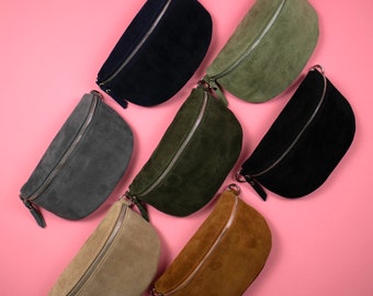 Wildleder-Ledertasche für Frauen mit extra gemusterten Riemen, sac banane pour femme avec sac à bandoulière, noir