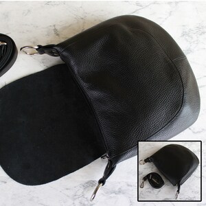 Schwarze Leder-Crossbody-Tasche für Frauen mit Ledergürtel und gemusterter Träger Italienische Taille Schultertasche Geschenk Bild 5