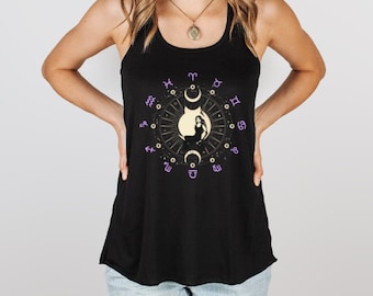 Tank Astrology | Tank Boho | Tank Zodiac | Tank Witchy | Damski, zwiewny tank typu racerback