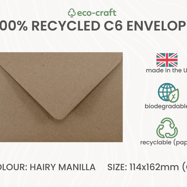 100% Recycled C6 Envelope - HAIRY MANILLA (Kraft Brown) - Pack of 100 - Bulk Buy for Wedding Invite, RSVP, Greetings Cards, Calligraphy