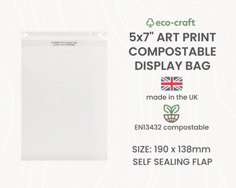 Compostable 5x7" Display Bags for Cards, Prints, Clothes - 190mm x 138mm + Self Seal Lip. Biodegradeable Eco-Friendly Clear Packaging