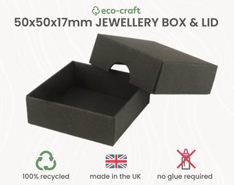 100% Recycled Jewellery Gift Box & Lid BLACK. Pack of 1/10/100 - Square 5x5x1.7cm, Small Business Packaging- Earrings, Favours, Craft, Soap