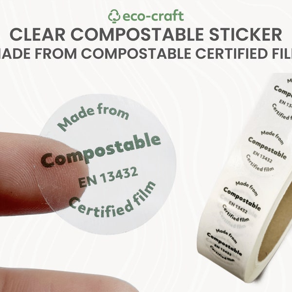 100% Compostable Printed Label/Seal- 25mm Diameter, Pack of 100/1000 Stickers- Eco-Friendly Plastic Free Labels for Small Business Packaging