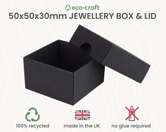 100% Recycled Jewellery Gift Box & Lid BLACK. Pack of 1/10/100 - Square 5x5x3cm, Small Business Packaging- Earrings, Favours, Craft, Soap