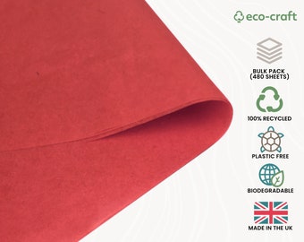 100% Recycled Tissue Paper, RED - Wholesale Pack, 480 Sheets (375 x 500mm) Eco-Friendly Small Business Packaging, Gift Wrapping Paper