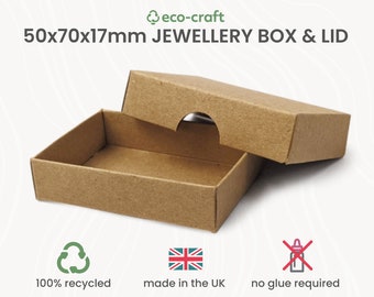 100% Recycled Jewellery Gift Box & Lid, KRAFT BROWN. Pack of 1/10/100- 7x5x1.7cm, Small Business Packaging- Earrings, Necklace, Craft, Soap